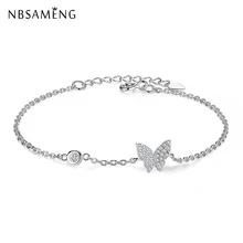 Новые Аутентичные стерлингового серебра 925 сверкающие хрустальные бабочки регулируемые браслеты и браслеты подарок для женщин модные ювелирные изделия