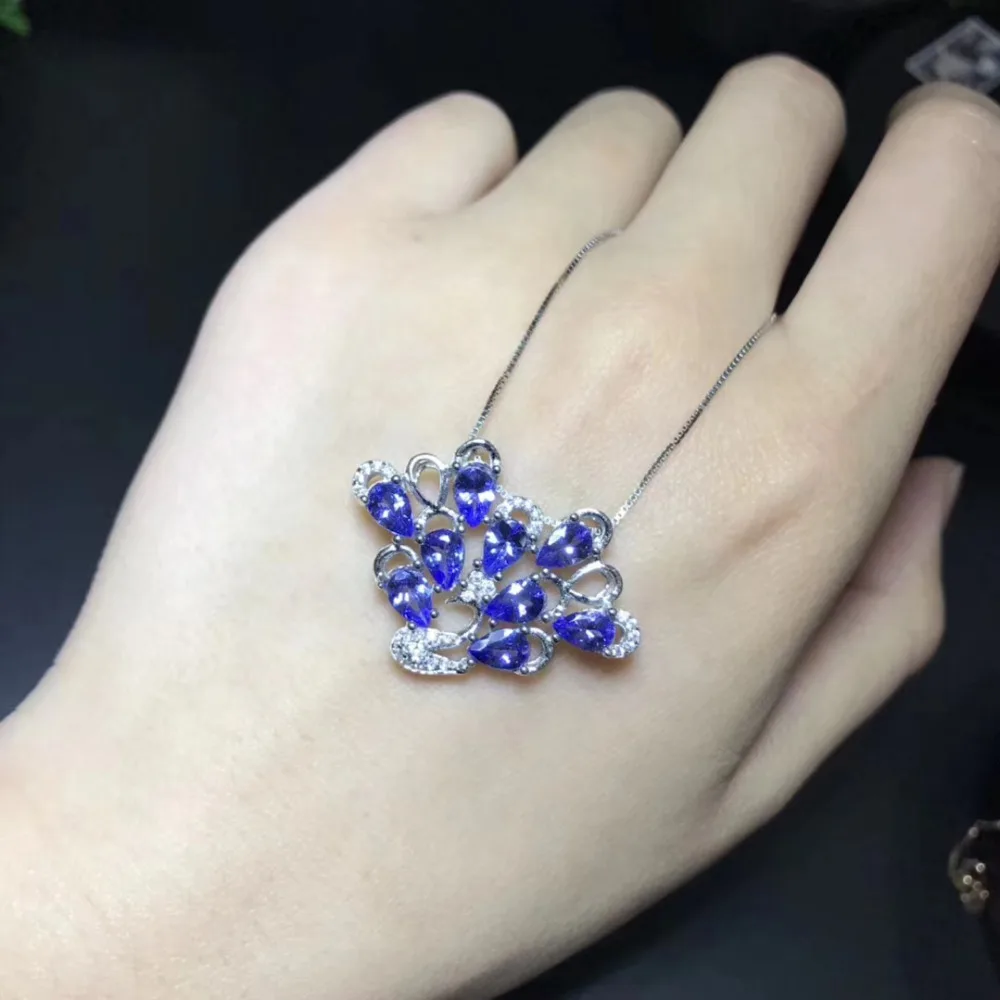 Кулон из натурального синего танзанита ожерелье с подвеской драгоценного камня