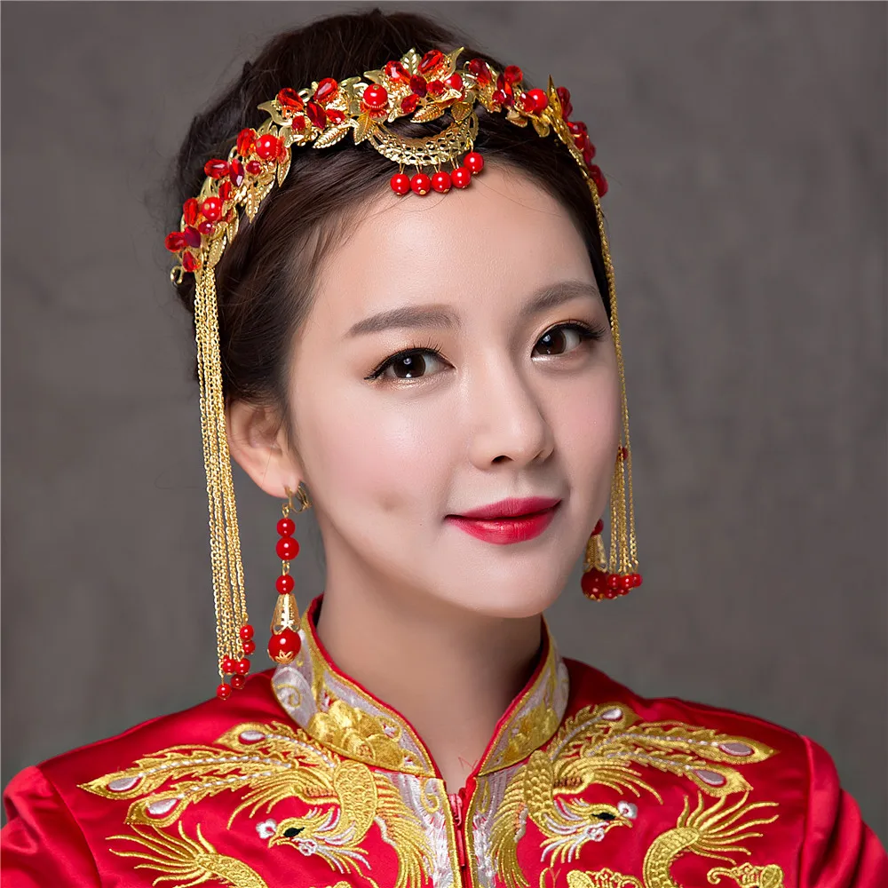 Chinese Style Wedding Accessories Jewelry Sets Gold Color