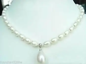 

Natural women's 7-9mm White Akoya Cultured Pearl & Shell Pendant Necklace 17.5" Quartz Fine 925 watch wings women queen