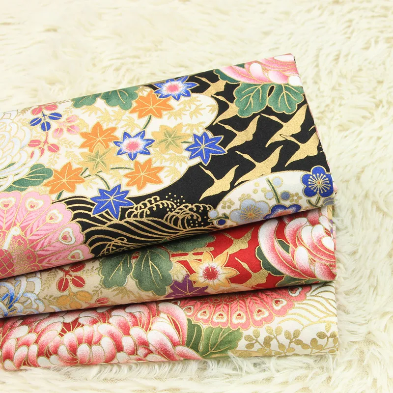 

half yard thin cotton fabric Japanese soft breeze gilt flower print handmade DIY bag garment cloth 100% cotton T488