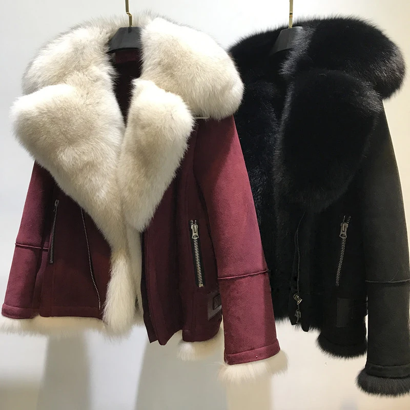 Rf0263 Авиатор, модный натуральный Лисий мех, натуральная кожа, настоящий меринос, женское супер толстое натуральное меховое пальто, овечий мех, куртка из овчины