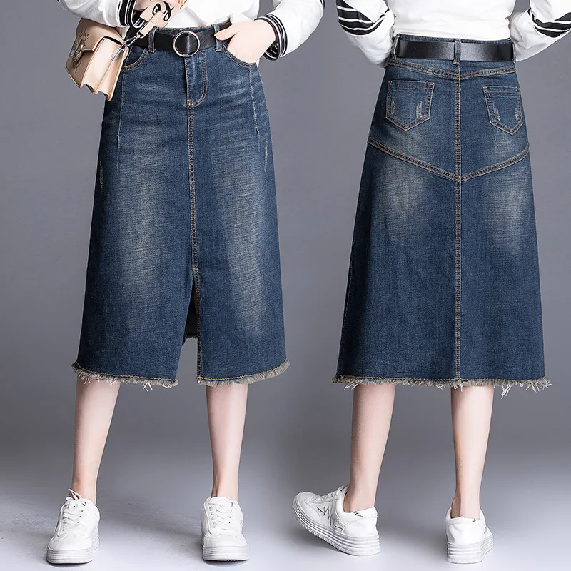 

1232 WOMEN denim skirt GIRL new spring and summer Korean version high waist long section split casual LONG denim skirt female