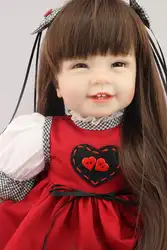 22 "силиконовая возрождается девушка куклы сладкая принцесса куклы коричневый длинные волосы красное платье для детей игрушки bonecas