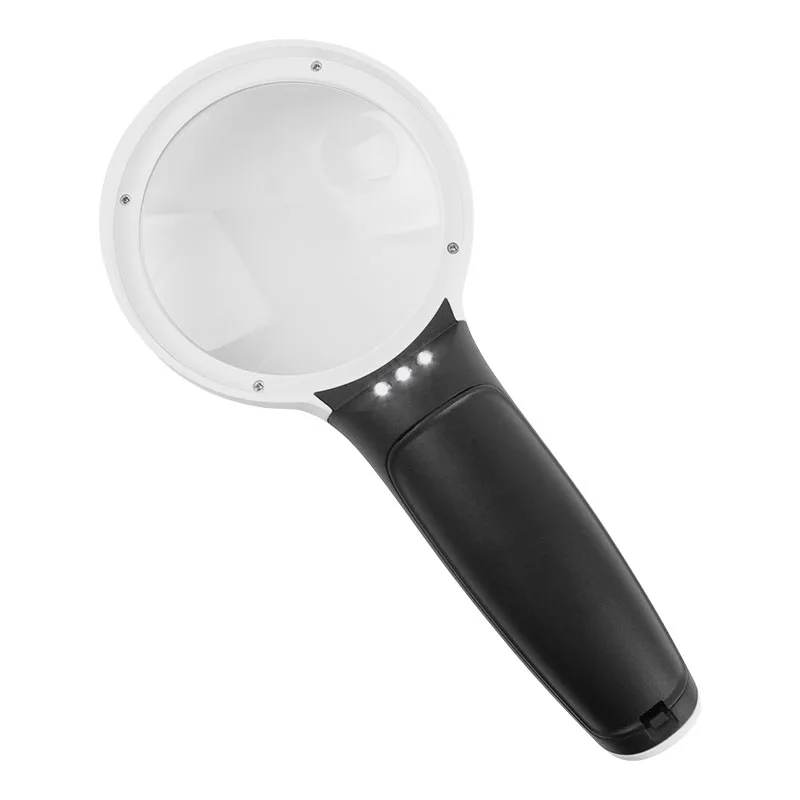 High Quality Handheld Magnifier 2.5X 5X Build In Optical Acrylic Lens Magnifying Glass with 3