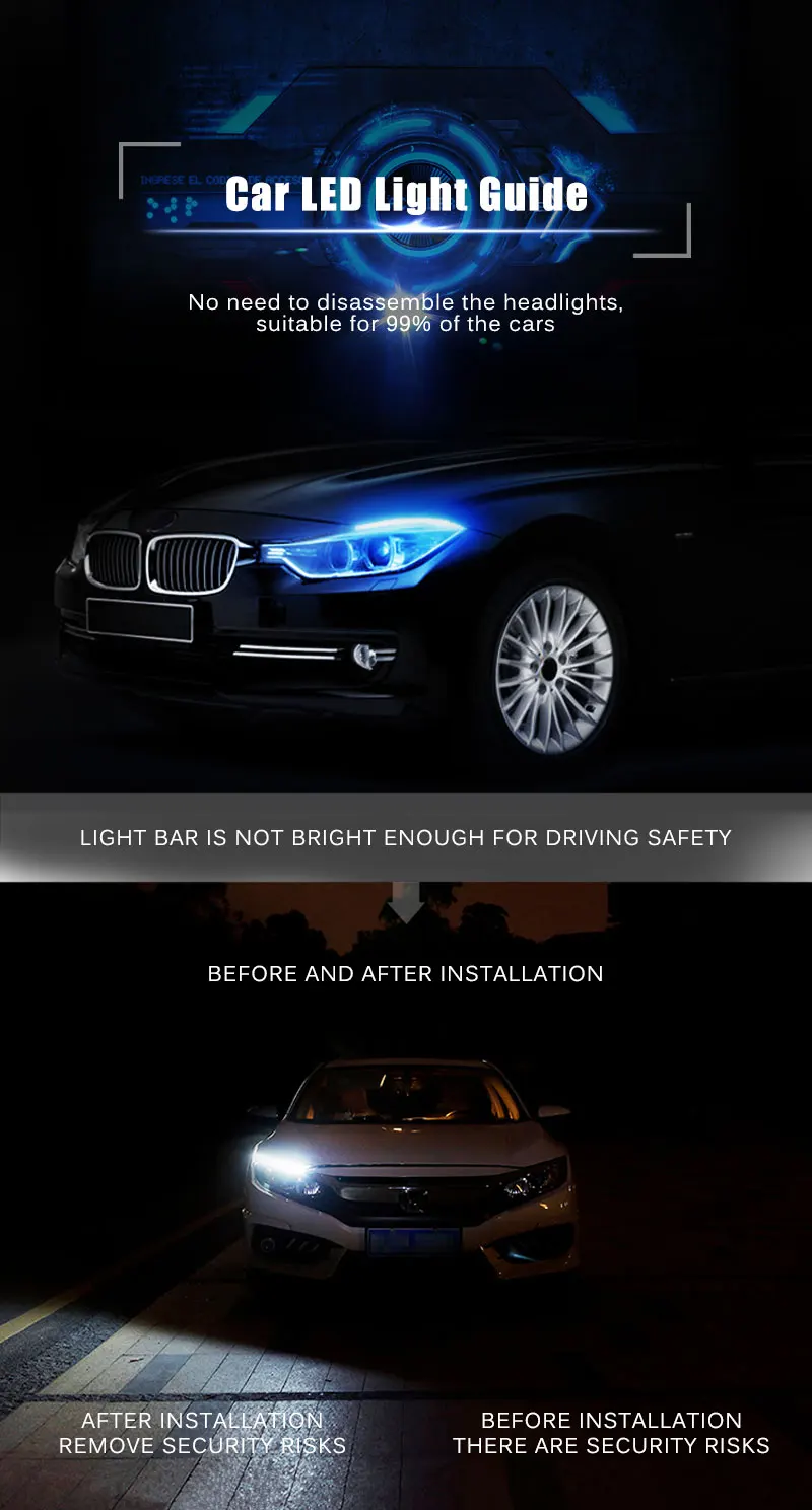 Car Day Light Led DRL Strip Lamp Headlight Daytime Running Lights Flowing (1)