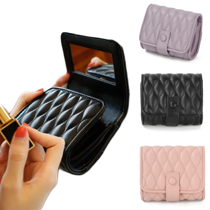 

Lammei Lipstick Cosmetic Bag Makeup Bag With Mirror Portable Large Capacity Mini Pouch Beauty Case Toolbox Small Storage Cases