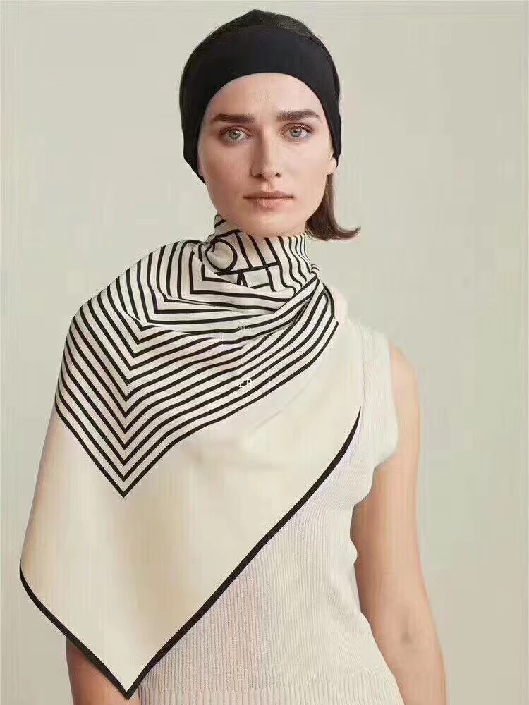 Осень женский простой и Классический Полосатый шелковый шарф