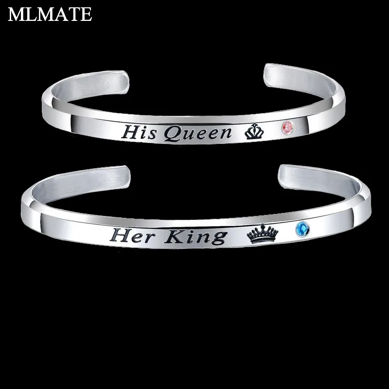 

His Queen Her King Silver Black Rose Gold Color Women Men Crystal Couple Bangle for Hands Jewelry Christmas Gifts Bracelet