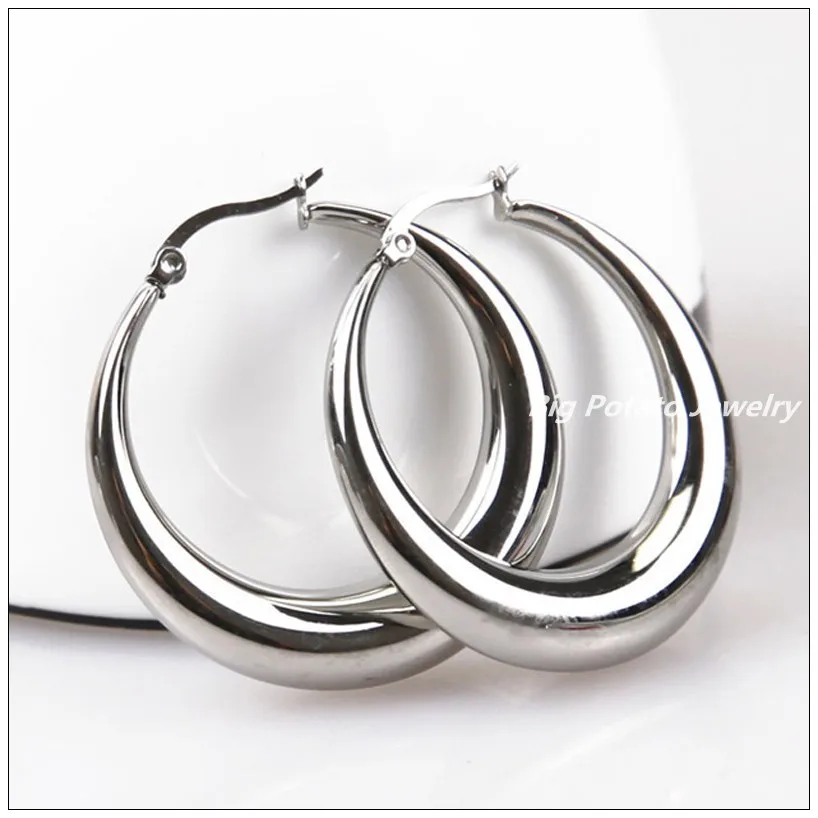 

36mm Fashion Jewelry 316L Stainless Steel Silver Womens Ladies Hoop Earrings Highly Polished Not Fades