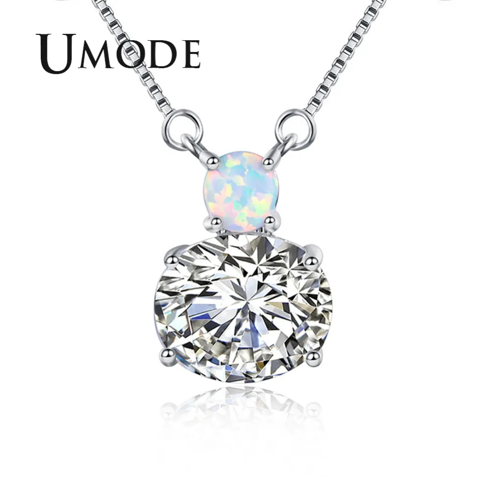 

UMODE 2018 New Fashion Clear Oval Zirconia Pendant Necklace for Women Opal Necklace Bijoux Femme Collares Largos de Moda AUN0291