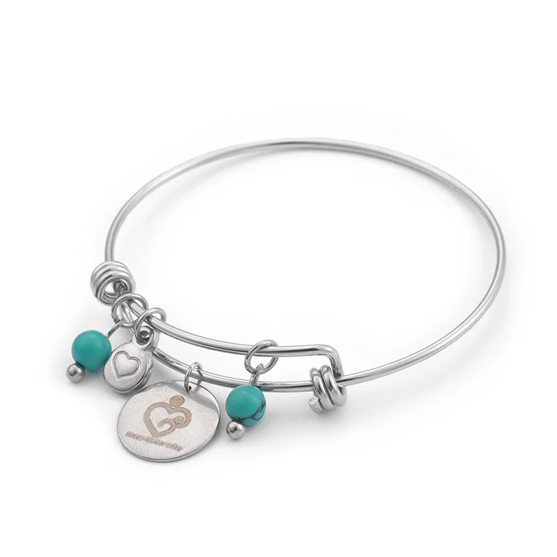 Синий бисер браслет& браслет для женщин 64 мм нержавеющая сталь Сердце& Письмо Счастливый День матери Шарм для браслета, украшения