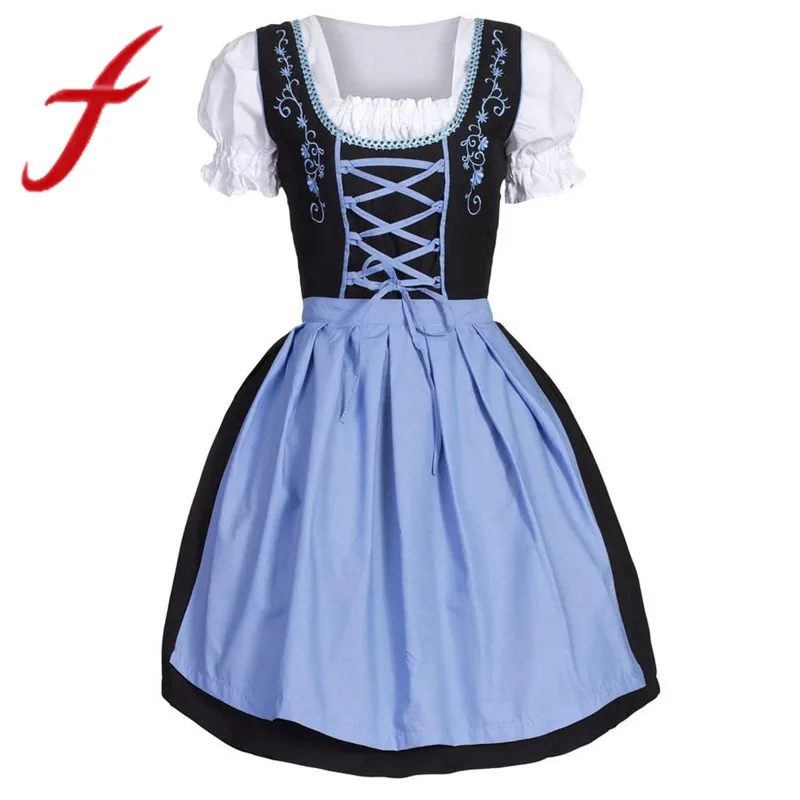 

Feitong Oktoberfest Beer Festival October Dirndl Red Maid Peasant Skirt Dress Apron Blouse Gown German Wench Costume Fancy Dress