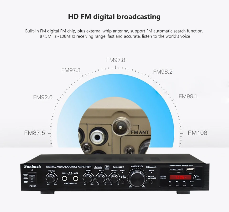 SUNBUCK 200 Вт+ 200 Вт 220 В FM SD USB пульт дистанционного управления 5 каналов Bluetooth 4,1 стерео цифровой AV объемный усилитель караоке кинотеатр