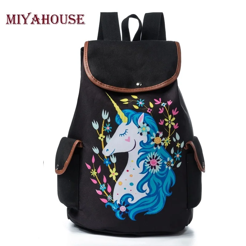 

Miyahouse Unicorn Printed School Bag Drawstring Design Travel Rucksack Female Casual Cavas School Backpack For Teenage