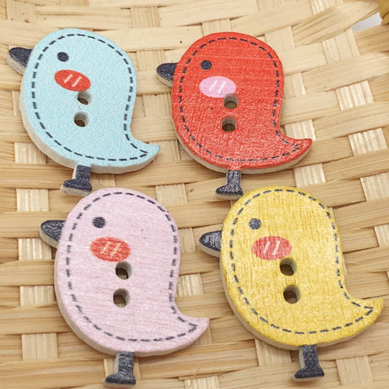 

50pcs/lot 4 colors Lovely Birds Style 2 Holes Wooden Buttons Round Wood Sewing Button For Decorations Collections Arts & Crafts