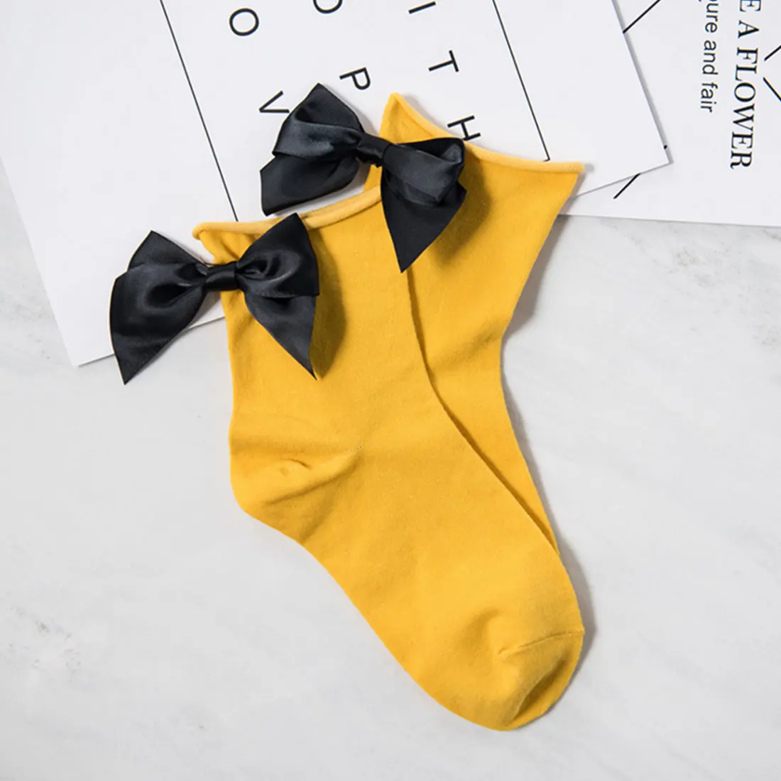 Кавайный конфетный цвет носки с бантиком повседневные женские цветные короткие носки дамские носки с бантиком Sox с большим бантом женские носки kawaii