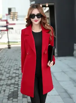 

Autumn Winter Jacket Women Yellow Overcoat Wool Coat Suits Plus Size Large Big Long Black Slim Blend Clothes Outerwear