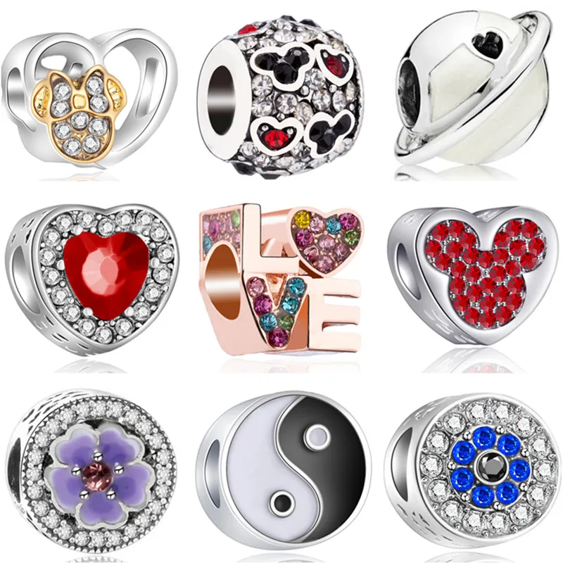 

High Quality Small Sock High Heels Evil Eye Mickey Minnie Pendants Beads Fit Original Pandora Bracelets Charms Jewelry DIY Women