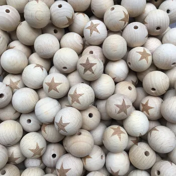 

100pcs 2.0cm Natural Beech Wooden Beads Unfinished Baby Teether Wood Beads STAR