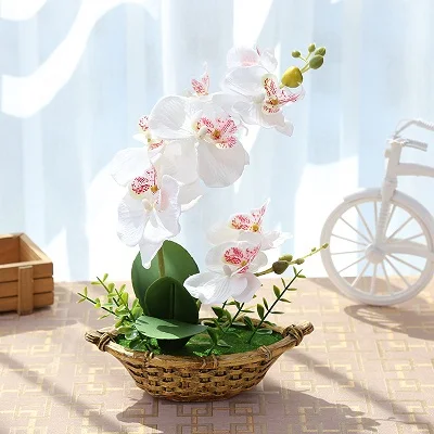 Искусственная Орхидея, Бабочка, бонсай, имитация декоративных искусственных цветов, Искусственная орхидея с горшком, украшение для дома, новогодний декор - Цвет: Белый