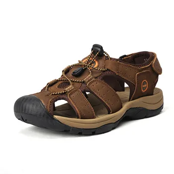 

28-67 Fashion Summer Sandals Men Soft Leather Men Sandals Plus Size Dark Brown Green Light Brown