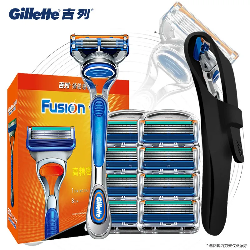 Baratos Original Gillette Fusion Shaver hoja de afeitar cabeza de repuesto para hombres cuidado facial Manual de seguridad afeitado soporte para cuchillas de afeitar