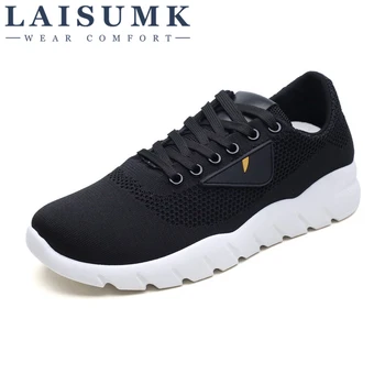 

2020 LAISUMK Mesh Shoes Men Work Out Lace Up Black Red Comfortable Light Weight Casual Sole New Style Brand Sapatos Sneakers