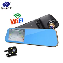 E-ACE Wi-Fi Автомобильные видеорегистраторы Full HD 1080 P зеркало заднего вида с Двойной объектив Камера Ночное видение регистраторы автомобильной из видео Регистраторы