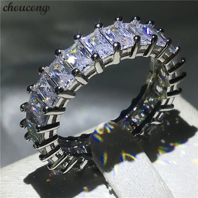 choucong Eternity Ring Princess cut 5A Zircon sona Cz 925 Sterling Silver Engagement Wedding Band Rings for women men Jewelry