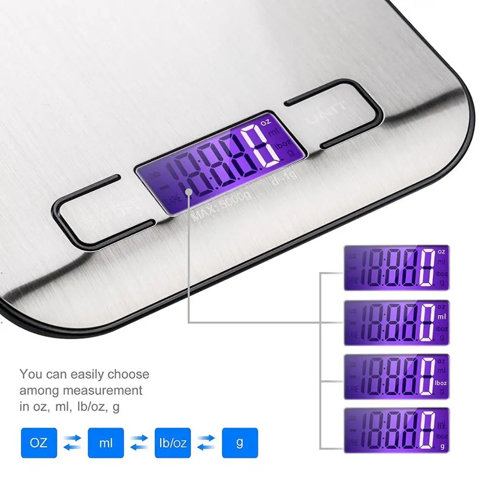 Цифровые многофункциональные кухонные весы нержавеющая сталь 11lb 5кг платформа
