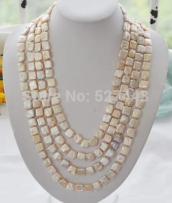 

Wholesale fast 100" 13mm square pink Freshwater cultured pearl necklace