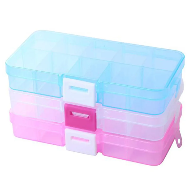 

10 Grids Jewelry Box Beads Pills Nail Art Tips Storage Box Case Cosmetic Container Makeup Organizer Detachable plastic box