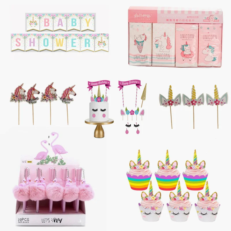 

Baby Shower 1pcs Rainbow Unicorn Party Supplies Cake Topper Bracelet Garland Unicorn Theme Birthday Party Decorations Kids,Q