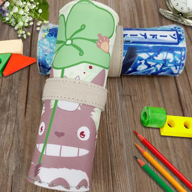 

1 Pcs Cartoon Comic Totoro Pencil Case Kawaii Animal Roll Up Pen Bag Stationery Organizer Pouch for Kids Gift