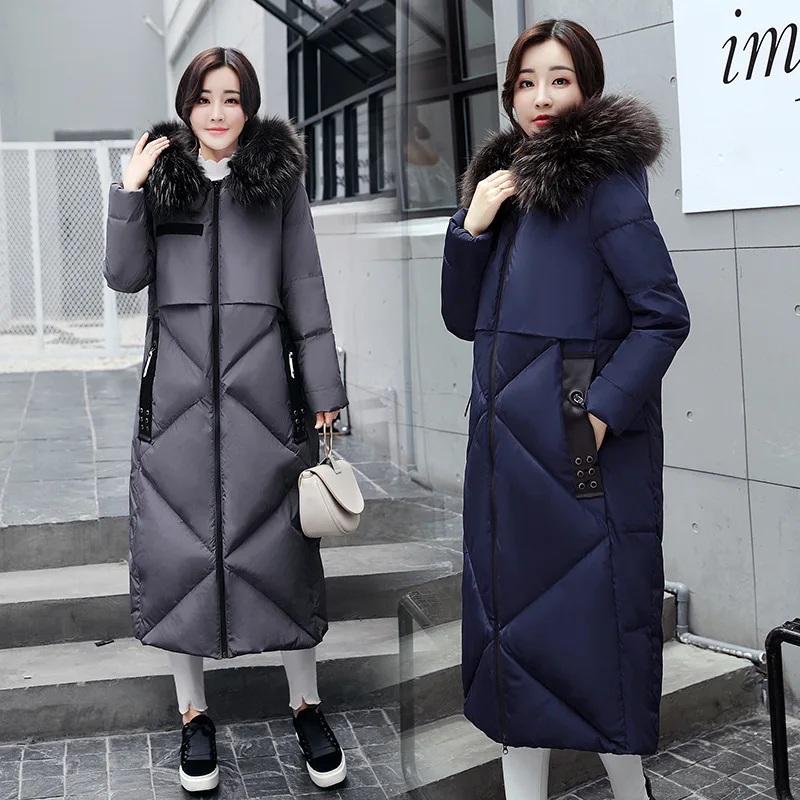 bleu Long army Veste D'hiver Parkas Capuche Femal Manteaux Noir Longues 2018 Hiver Green gris Fourrure Super Manches Femmes Chaud À Casual HqZOtEwTx