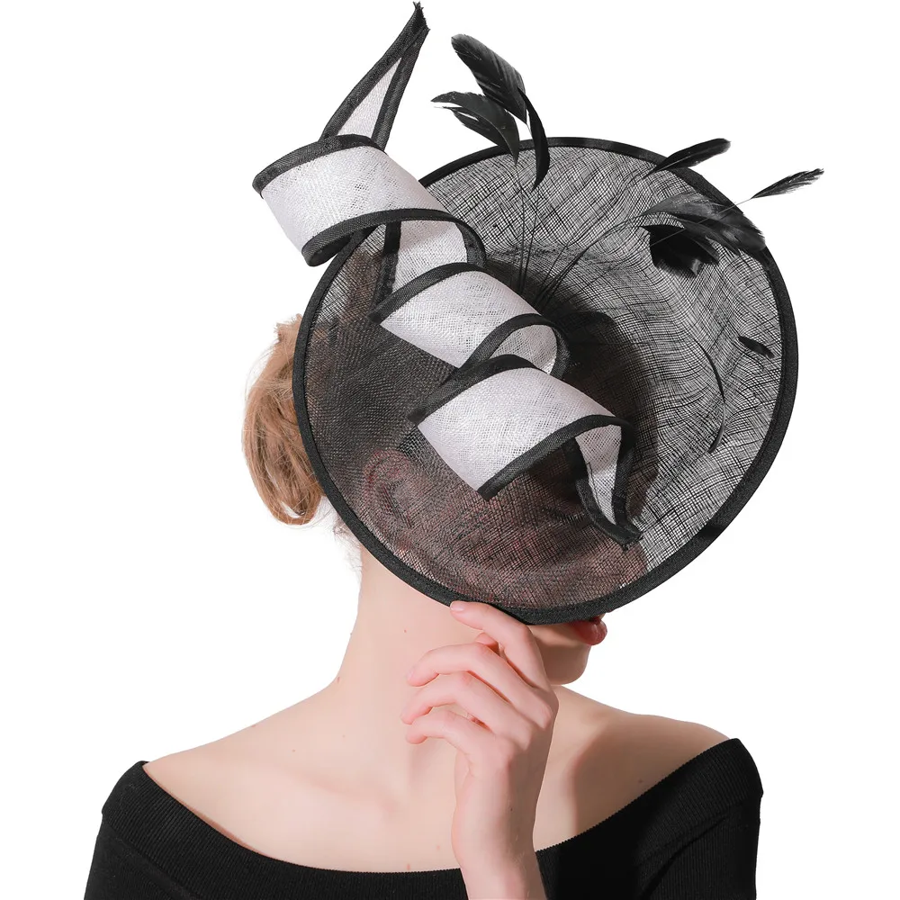 Черный Кентукки Дерби чародей шляпа для женщин белый цветок Sinamay Дамы шляпы Свадебная вечеринка коктейль головные уборы женские повязки на голову