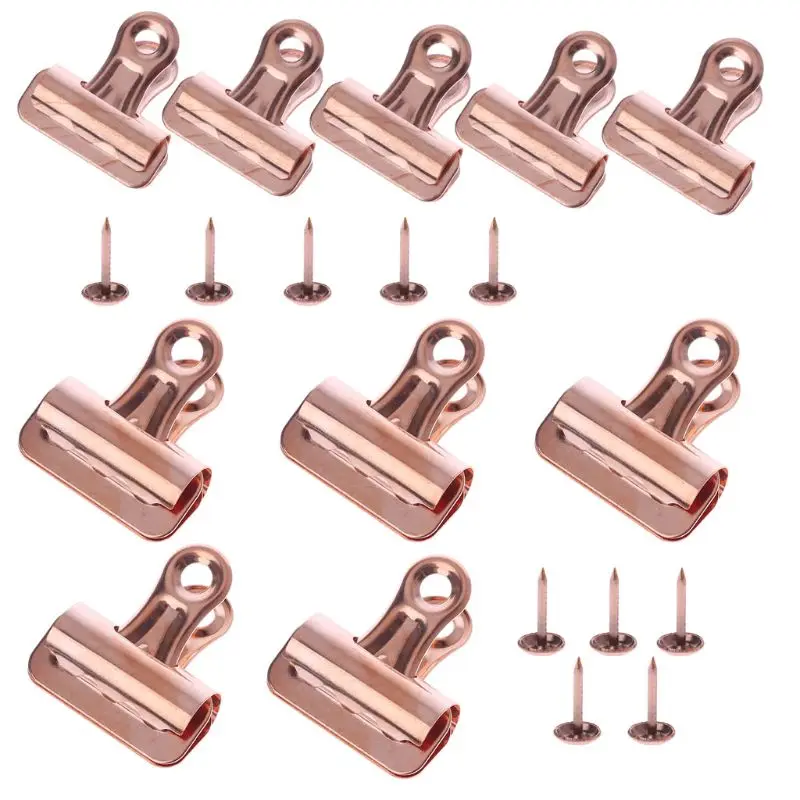 

5 Sets Metal Bulldog Clips Paper Letter Document Ticket File Binder Grip Clip Clamp 25mm 32mm With Drawing Pins Office Kitchen