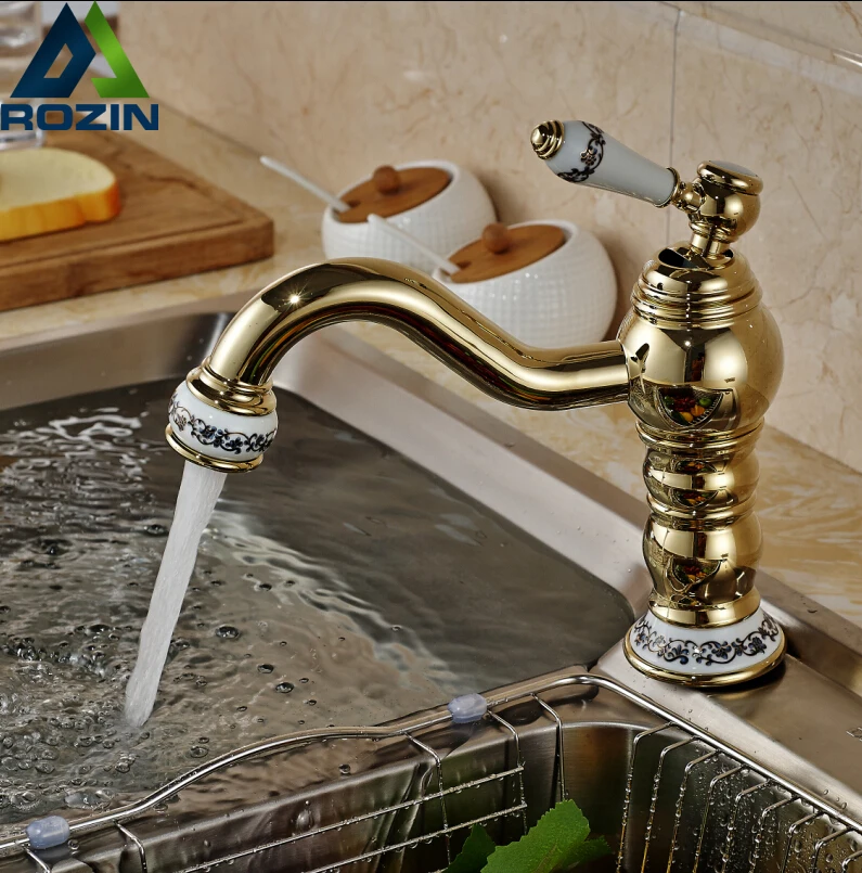 

Modern Ceramic Handle Kitchen Sink Faucet 360 Rotatable Single Lever Washing Basin Mixer Taps Deck Mounted long Spout