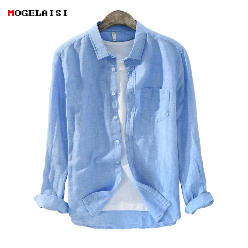 Рубашка мужская с длинным рукавом из 55% льна и 45% хлопка|mens white shirts|men shirtshirt for men |
