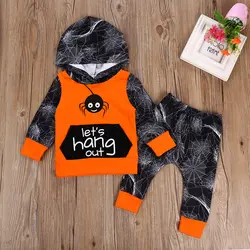 Для маленьких мальчиков Одежда паук с надписью свитер с капюшоном + паутина шаблон Штаны комплекты одежды для новорожденных детей