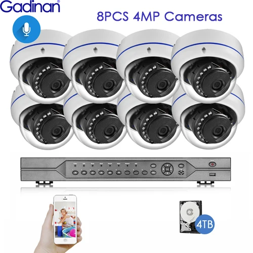 Gadinan H.265 16CH 5MP POE NVR система видеонаблюдения 5MP 335E 4MP 3MP 2MP 1080P Аудио Микрофон POE ip-камера P2P комплект видеонаблюдения - Цвет: 8PCS 4MP Cameras