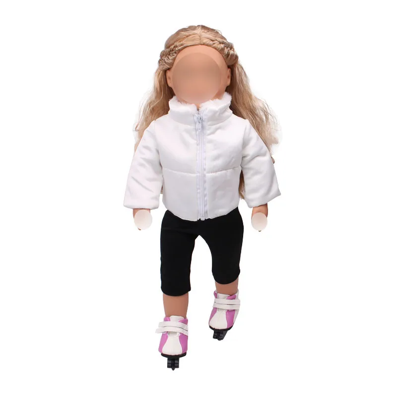 

18 inch Girls doll clothes coat Winter white suit + black trousers American new born dress Baby toys fit 43 cm baby c550