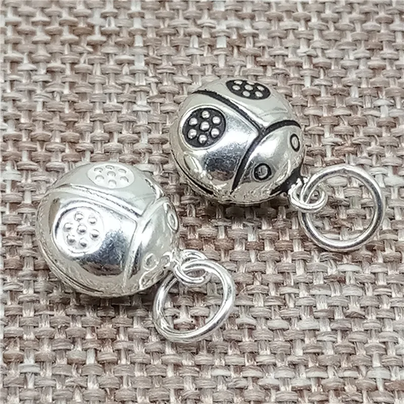 

925 Sterling Silver Small Ladybug Ladybird Beetle Bell Charms Pendants for Bracelet Necklace