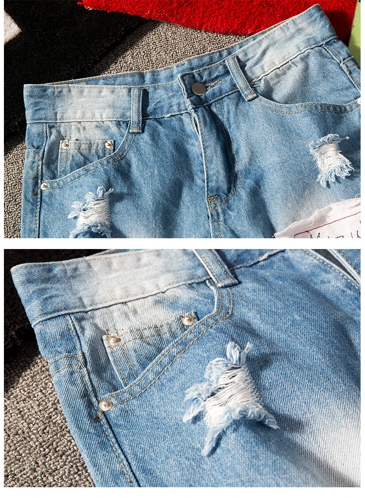 Мужские короткие джинсы летние прямые Mid хлопок Ретро отверстия Ковбой короткие для мужчин Бренд Высокое качество дышащие джинсовые шорты Mermuda
