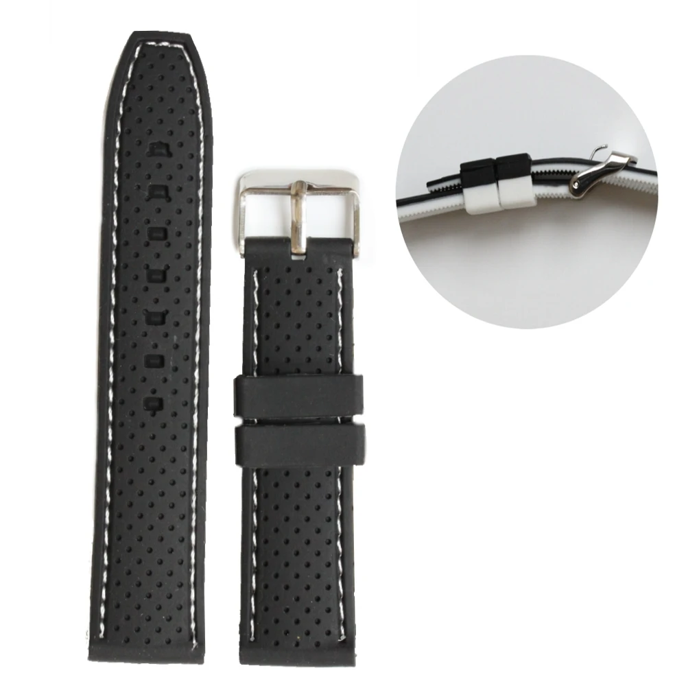 

22mm Elegant Two-tone Black White Silicone Unisex Watch Band Straps WB1047E22JB