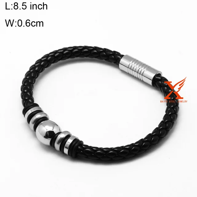8 5 Fashion Men S Jewelry Stainless Steel Black Pu Leather Magnetic 8 5 Fashion Men S Jewelry Stainless Steel Black Pu Leather Magnetic Clasp Bracelet