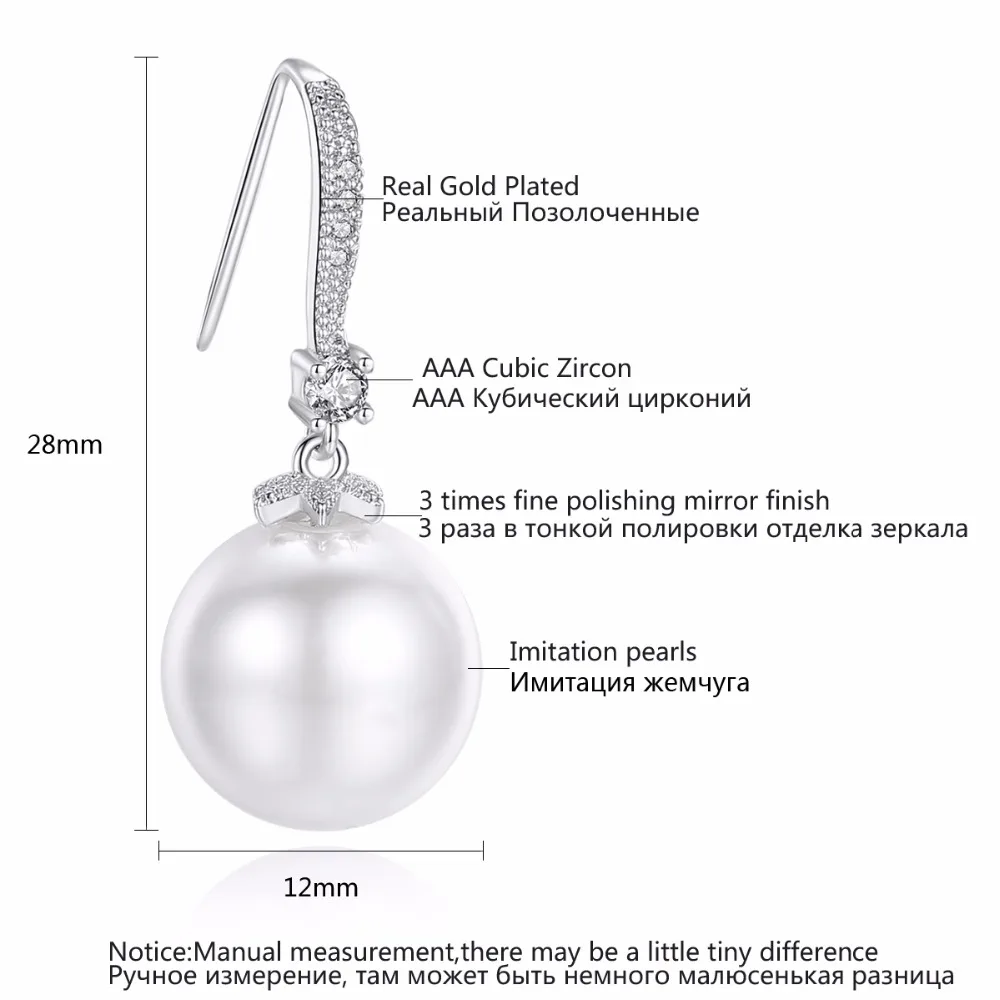 LUOTEEMI, трендовые кубические циркония и круглые белые драгоценные серьги-капли с имитацией жемчуга для женщин, элегантный стиль, Повседневная бижутерия
