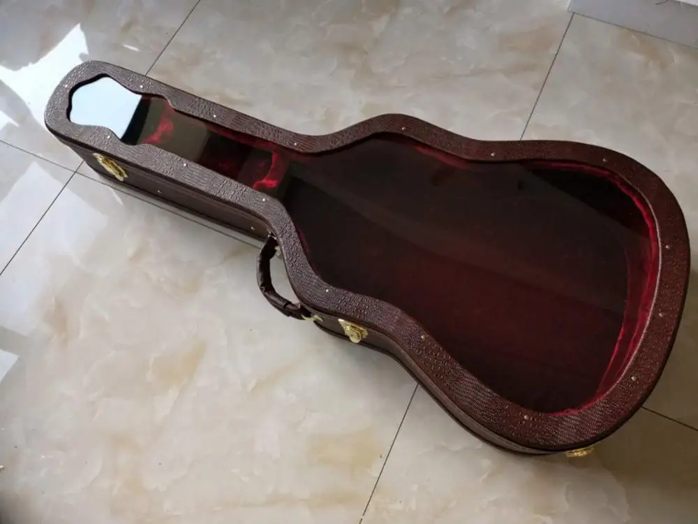Высококачественный жесткий чехол для гитары 41 дюймов Чехол для акустической гитары коричневый черный croco, может вертикально, Лучший кожаный чехол для гитары из Китая