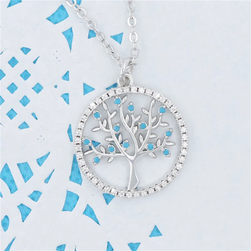 Trendy Silver Plated Tree of Life Cubic Zirconia pendant  necklace for women (10)
